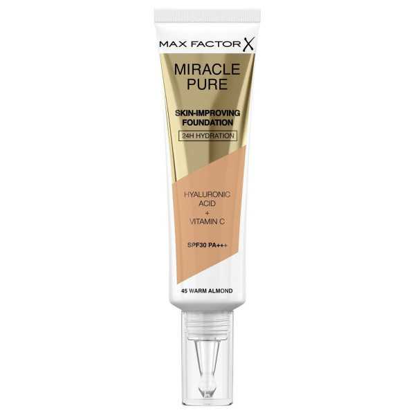 Base de Maquillaje Cremosa Max Factor Miracle Pure Nº 45 Warm almond Spf 30 30 ml