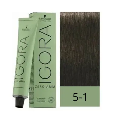 Permanent Dye Schwarzkopf Igora Zero Amm Nº 5-1 Light Ash Chestnut 60